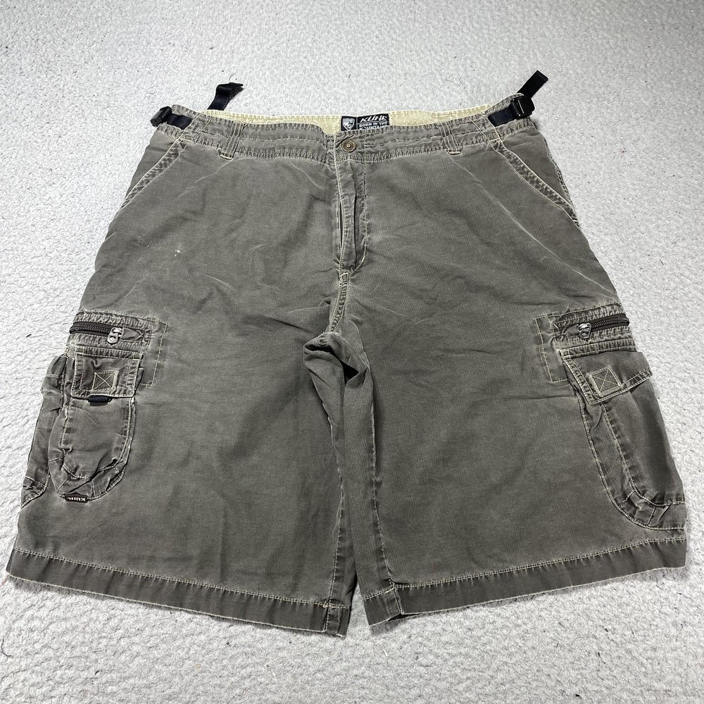 Kuhl Shorts Mens XL Gray Canvas Cargo 12" Inseam Adjustable Waist Hiking Outdoor